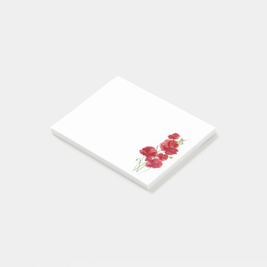Waterverf rode klaprozen bloemen kolibrie vogel fl post-it® notes (Schuin)