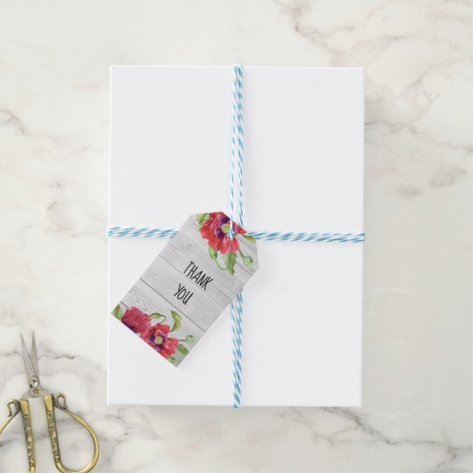 Waterverf rode klaprozen bloemkunst dank u cadeaulabel (Met Touw)