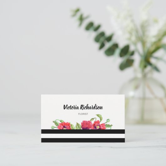 Waterverf rode klaprozen bloemontwerp visitekaartje (Staand voorkant)