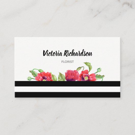 Waterverf rode klaprozen bloemontwerp visitekaartje (Voorkant)