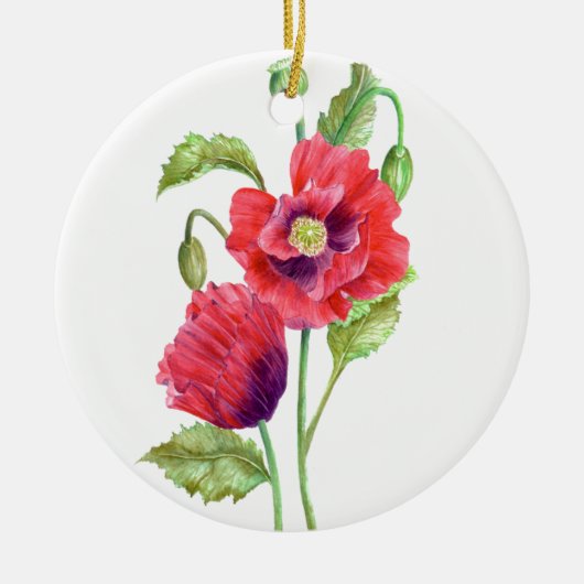 Waterverf Rode Klaprozen Bloemschildering Keramisch Ornament (Voorkant)