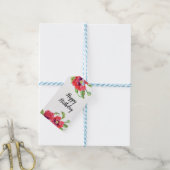 Waterverf rode klaprozen Floral Art Happy Birthday Cadeaulabel (Met Touw)