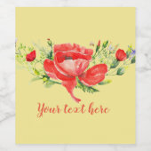 Waterverf Rode Klaprozen Gepersonaliseerd Wijn Etiket (Enkel label)