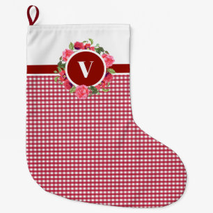 Waterverf Rode Klaprozen Roze Rozen Krans Monogram Grote Kerstsok