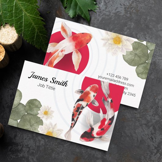 Waterverf Rode Koi vis Japanse kunst Visitekaartje