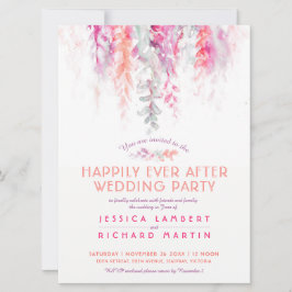 Waterverf rode koraal na bruiloft kaart