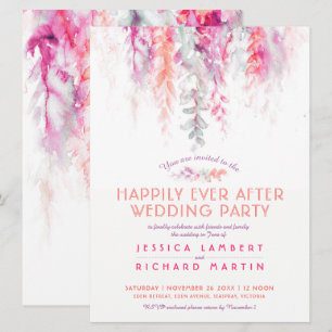 Waterverf rode koraal na bruiloft kaart