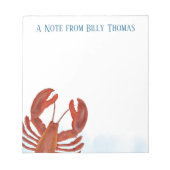 Waterverf rode kreeft gepersonaliseerd notitieblok (Voorkant)