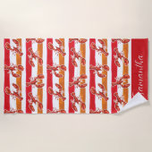 Waterverf rode kreeft Oranje strepen gepersonalise Strandlaken (Voorkant)