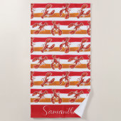 Waterverf rode kreeft Oranje strepen gepersonalise Strandlaken (Voorkant)