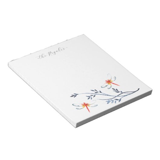 Waterverf rode libel gepersonaliseerd briefpapier notitieblok (Schuin)