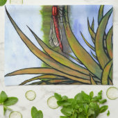 waterverf rode libellen op gras en meer theedoek (Gevouwen)