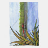 waterverf rode libellen op gras en meer theedoek (Verticaal)