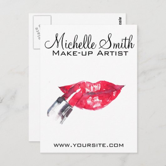 Waterverf rode lippen en lippenmake-up briefkaart (Voorkant / Achterkant)