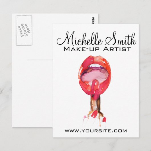 Waterverf rode lippen en lippenmake-up briefkaart (Voorkant / Achterkant)