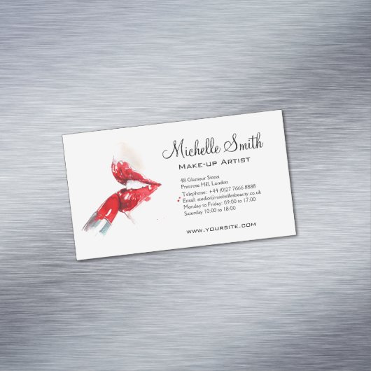 Waterverf rode lippen en lippenmake-up magnetisch visitekaartje (Voorbeeld)