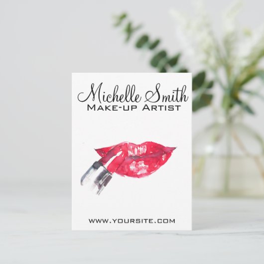 Waterverf rode lippen en lippenstift make-up brand briefkaart (Staand voorkant)