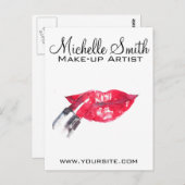 Waterverf rode lippen en lippenstift make-up brand briefkaart (Voorkant / Achterkant)