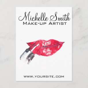 Waterverf rode lippen en lippenstift make-up brand briefkaart
