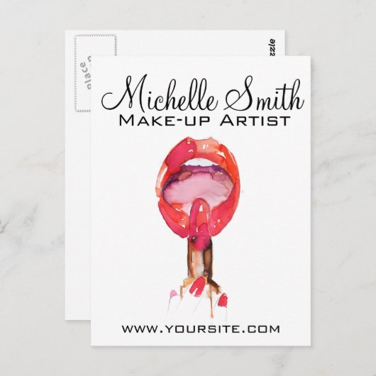 Waterverf rode lippen en lippenstift make-up brand briefkaart (Voorkant / Achterkant)