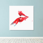 Waterverf rode lippen en lippenstift vrouwelijke k canvas afdruk (Insitu (Houten vloer))