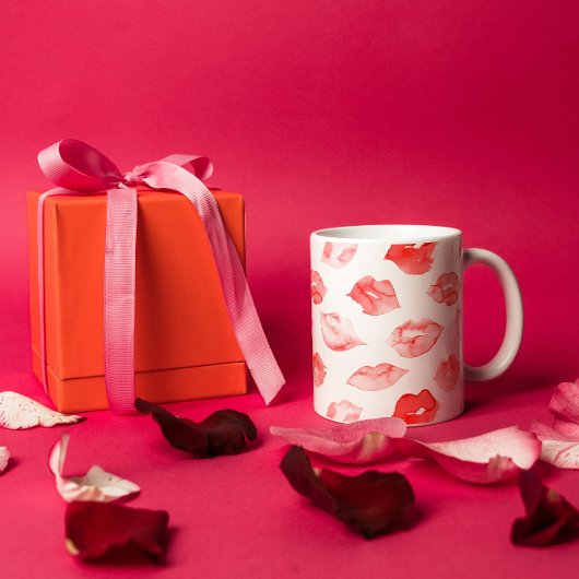 Waterverf rode lippen patroon make-up koffiemok