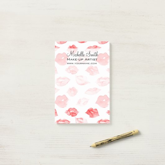 Waterverf rode lippen patroon make-up post-it® notes (Op bureau)