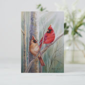 Waterverf rode noordelijke kardinale vogelpest bedankkaart (Staand voorkant)