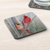 Waterverf rode noordelijke kardinale vogelpest bier onderzetter (Linkerzijde)