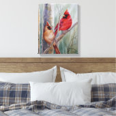 Waterverf rode noordelijke kardinale vogelpest canvas afdruk (Insitu (Slaapkamer))