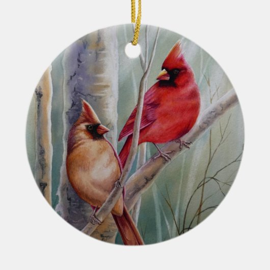 Waterverf rode noordelijke kardinale vogelpest keramisch ornament (Voorkant)