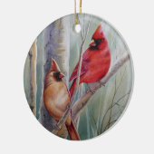 Waterverf rode noordelijke kardinale vogelpest keramisch ornament (Links)