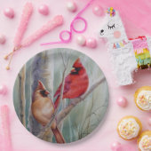 Waterverf rode noordelijke kardinale vogelpest papieren bordje (Feest)