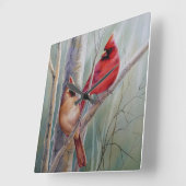 Waterverf rode noordelijke kardinale vogelpest vierkante klok (Hoek)