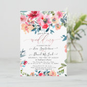 Waterverf Rode Ombre Tuin Rozen Bruiloft Kaart (Staand voorkant)