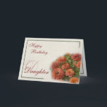 Waterverf Rode & Oranje Zinnia's Verjaardag Kaart<br><div class="desc">Een afbeelding van rode en oranje zinniabloemen geïllustreerd in een waterverf motief is het brandpunt van dit ontwerp. Een groene waterverf grens lijsten de "Happy Birthday" groet. Geweldig voor herfst- en lenteverjaardagen. Opties zijn voor moeder, tante, dochter, nicht, zus en vrouw. Aan de binnenkant kunt u een aangepaste begroeting schrijven...</div>