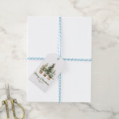 Waterverf Rode Ornamenten Boom Vrolijk Kerstfeest Cadeaulabel (Met Touw)