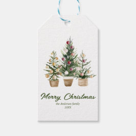 Waterverf Rode Ornamenten Boom Vrolijk Kerstfeest Cadeaulabel