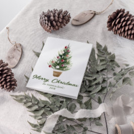 Waterverf Rode Ornamenten Boom Vrolijk Kerstfeest Feestdagen Kaart