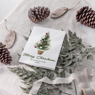 Waterverf Rode Ornamenten Boom Vrolijk Kerstfeest Feestdagen Kaart