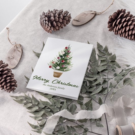 Waterverf Rode Ornamenten Boom Vrolijk Kerstfeest Feestdagen Kaart