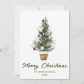 Waterverf Rode Ornamenten Boom Vrolijk Kerstfeest Feestdagenkaart (Voorkant)