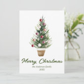 Waterverf Rode Ornamenten Boom Vrolijk Kerstfeest Feestdagenkaart (Staand voorkant)