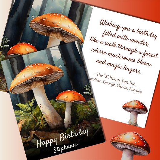 Waterverf rode Paddestoel · Herfst Forest Birthday Kaart