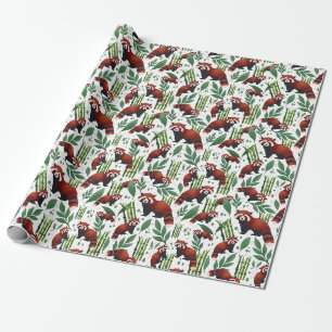 Waterverf rode panda met bamboe en bladeren cadeaupapier