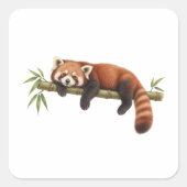 Waterverf Rode Panda Rustend op Bamboe Vierkante Sticker (Voorkant)