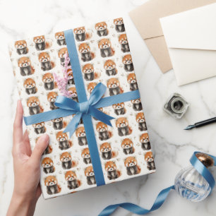 Waterverf Rode Panda's op Off White Cadeaupapier