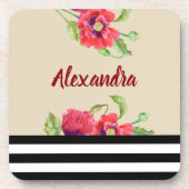 Waterverf Rode papaver Bier Onderzetter (Voorkant)