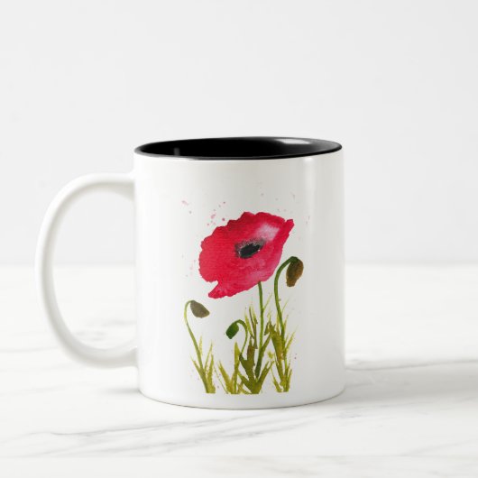 Waterverf rode papaver bloemen chic rustige tweekleurige koffiemok (Links)