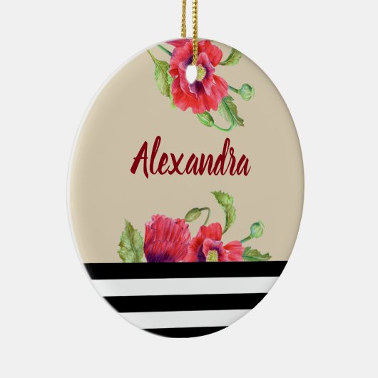 Waterverf rode papaver botanische Floral Art Keramisch Ornament (Rechts)